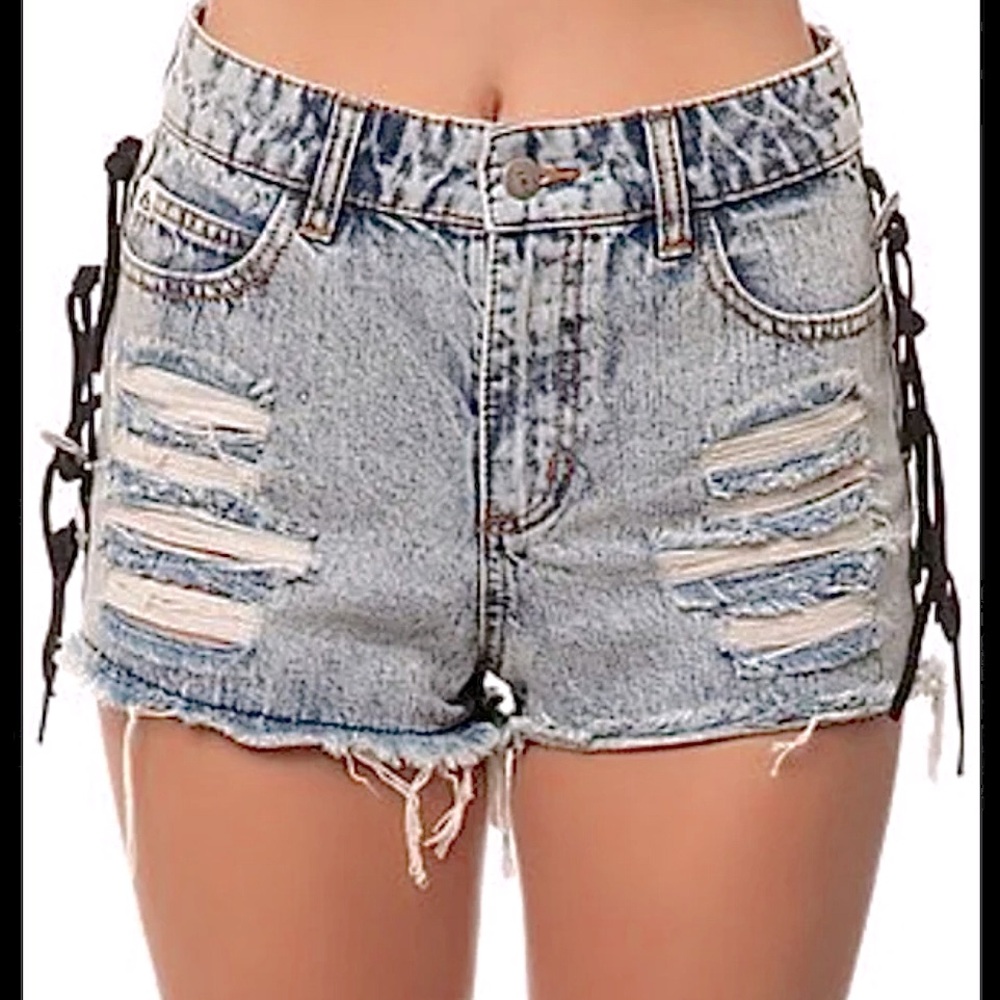 NWOT Lira Denim Cutoff Shorts Suede 11 Jeans Distressed Tassel Concho Boho Acid